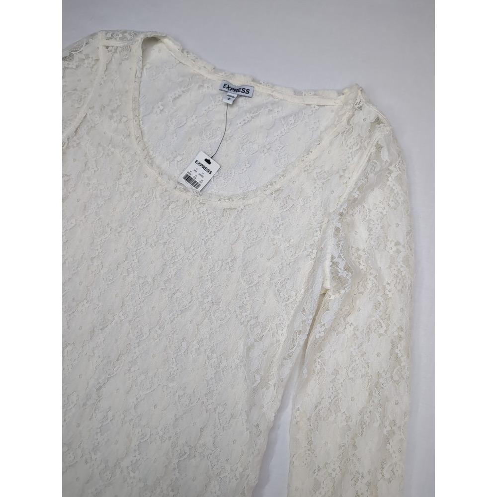 New Express Women's M Lace Sheer Long Sleeve Top Vintage Whimsigoth Stretchy Y2K